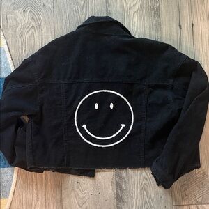Newbury Kustom Black Corduroy Jacket with smiley face